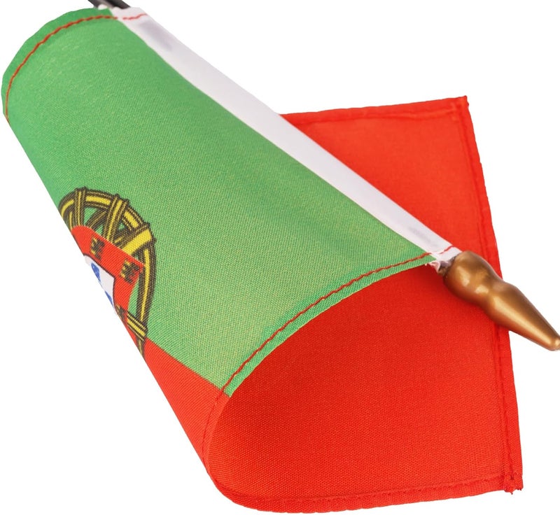 Wuliim Portugal Desktop Flag - 4 x 6 inch Miniature Stitched Portuguese Desk Flag with 12" Solid Pole, Black Base and Spear Top | Premium Quality Mini Portuguese Office Table Flags - Vivid Color and Fade Resistant - Image 1